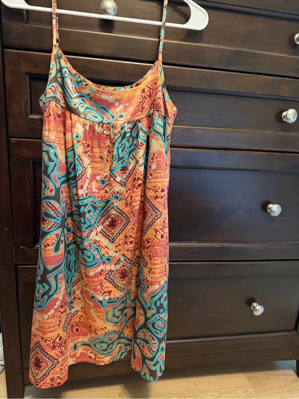 American Rag Teal and Orange Printed Spaghetti-Strap Dress